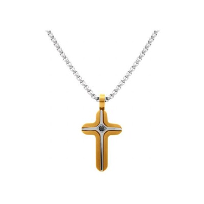 Collier acier croix doré 25mm 1 oxyde bleu 45+6cm