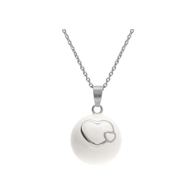 Collier acier bola de grossesse rond 21mm résine blanche et coeurs 90+20cm