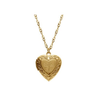 Collier acier doré pendentif cassolette coeur et arbre de vie 45+10cm