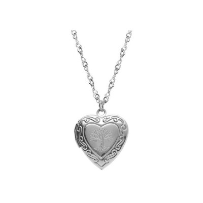 Collier acier pendentif cassolette coeur et arbre de vie 45+10cm