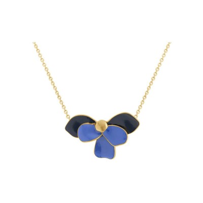 Collier acier doré stella mia demi fleur résine bleu 38+5cm