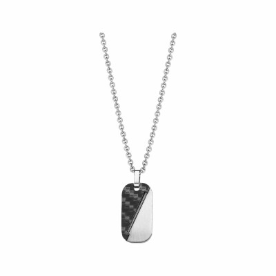 Collier en acier pendentif moitié pvd noir et câble diagonale 45+10cm