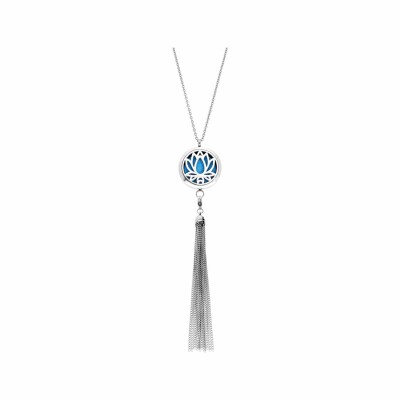 Collier senteur en acier pendentif fleur lotus et pompon amovible avec 12 mousses interchangeables couleurs assorties réglable 45 à 65cm