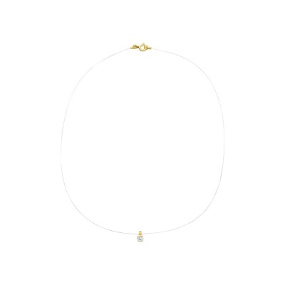 Collier fil nylon en plaqué or et oxyde de zirconium