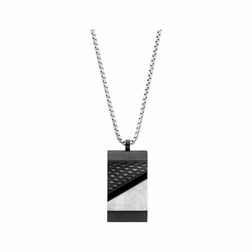 Collier en acier pendentif rectangulaire pvd gun 50+5cm