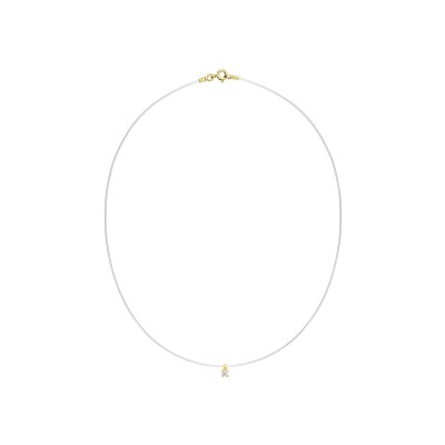 Collier fil nylon en plaqué or et oxyde de zirconium, taille 42cm