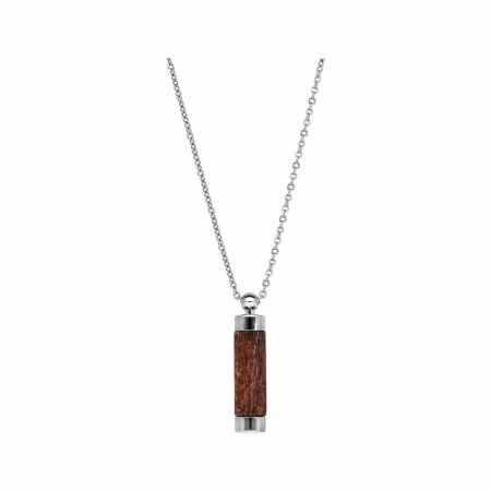 Collier en acier pendentif tube vissé bois foncé avec mousse senteur 50+5cm