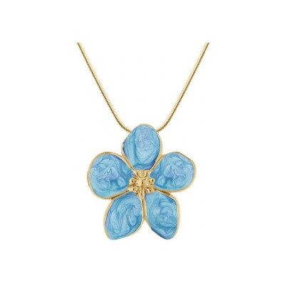 Collier acier doré stella mia nacré bleu ciel pendentif fleur 41+5cm