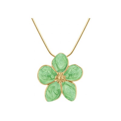 Collier acier doré stella mia nacré vert clair pendentif fleur 41+5cm