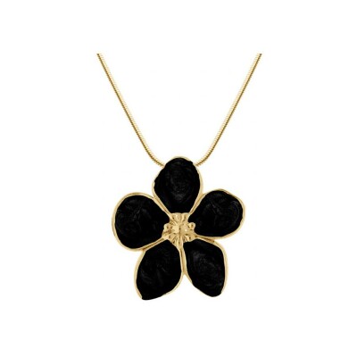 Collier acier doré stella mia nacré noir pendentif fleur 41+5cm