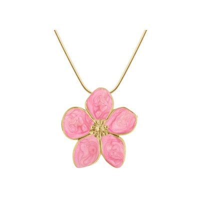 Collier acier doré stella mia nacré rose pendentif fleur 41+5cm