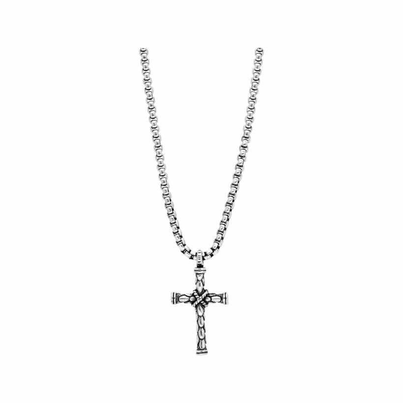 Collier en acier chaîne jaseron avec pendentif croix 55cm