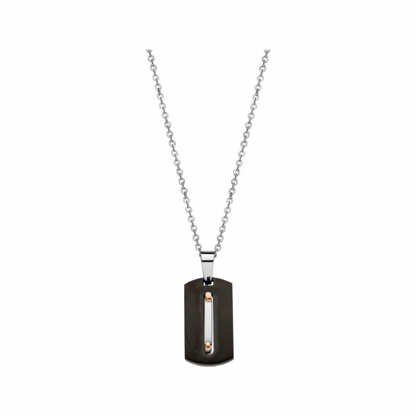 Collier en acier pendentif plaque rectangulaire pvd noir 50+5cm