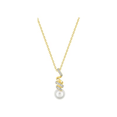 Collier en plaqué or, perle d'imitation et oxyde de zirconium