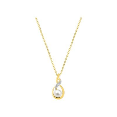 Collier en plaqué or, perle d'imitation et oxyde de zirconium