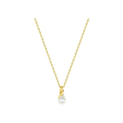 Collier en plaqué or, perle d'imitation et oxyde de zirconium
