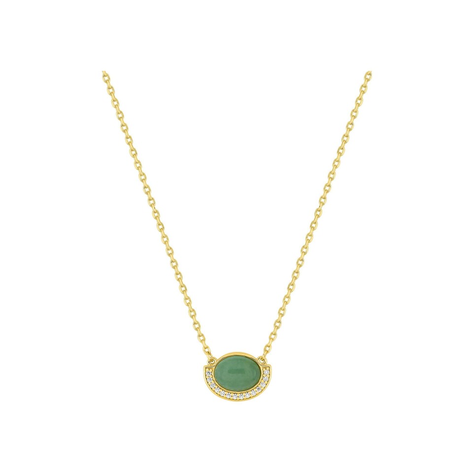 Collier en plaqué or, aventurine et oxydes de zirconium