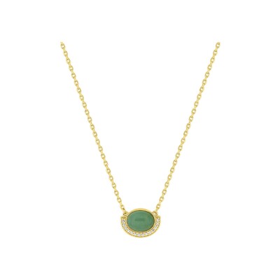 Collier en plaqué or, aventurine et oxyde de zirconium