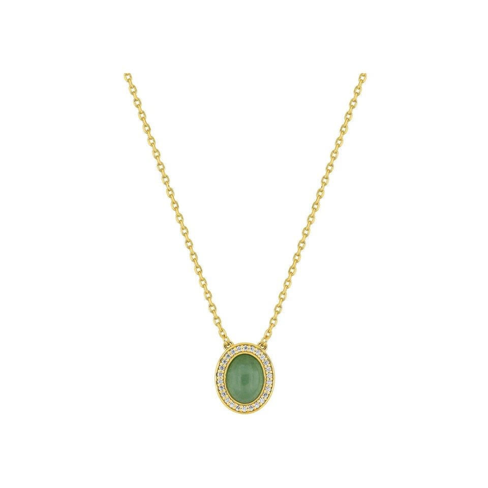 Collier en plaqué or, aventurine et oxydes de zirconium