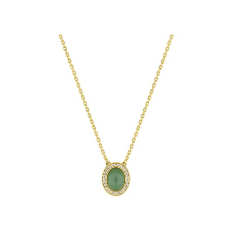 Collier en plaqué or, aventurine et oxydes de zirconium