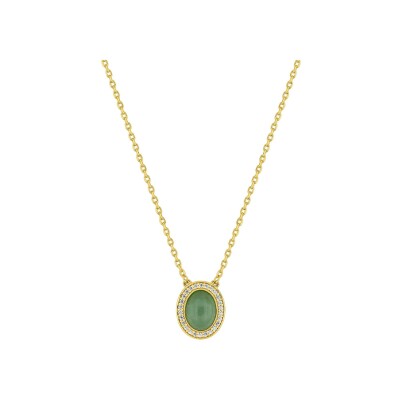 Collier en plaqué or, aventurine et oxyde de zirconium