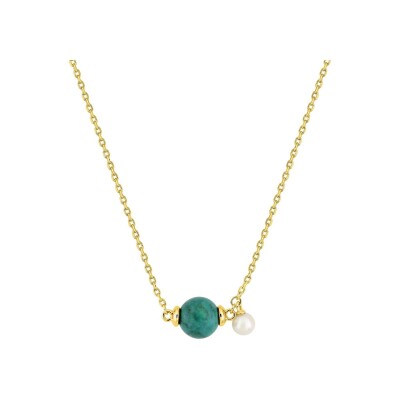 Collier en plaqué or, perle d'imitation et turquoise