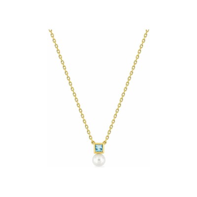 Collier en plaqué or, oxyde de zirconium et perle d'imitation