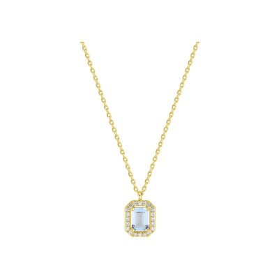 Collier en plaqué or et oxyde de zirconium bleu ciel et blanc