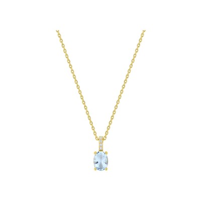 Collier en plaqué or et oxyde de zirconium bleu ciel et blanc