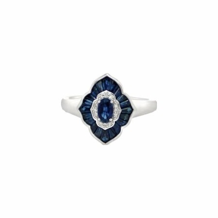 Bague Gringoire Joaillerie en or blanc, saphirs de 1.7ct et diamants de 0.02ct