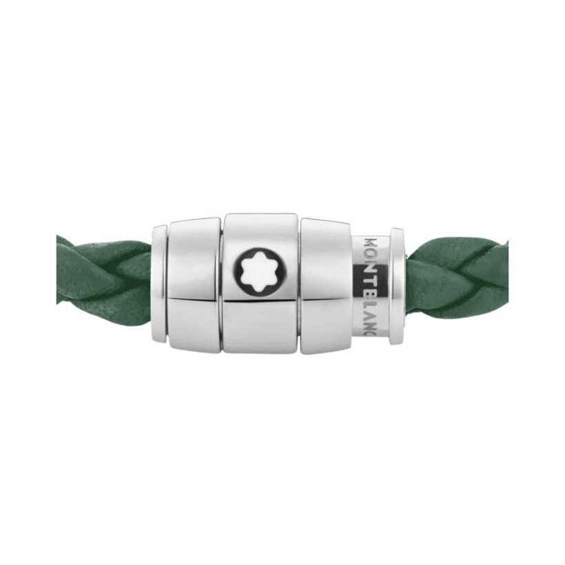 Bracelet Montblanc Meisterstück en cuir vert et acier