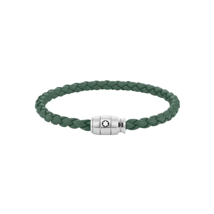 Bracelet Montblanc Meisterstück en cuir vert et acier