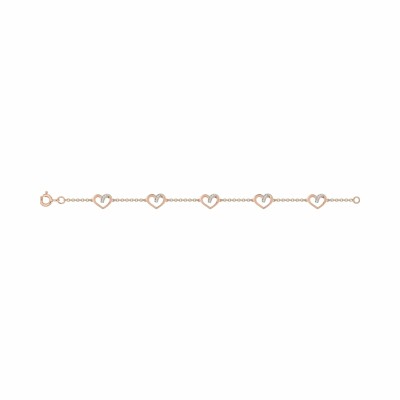 Bracelet Cœurs en plaqué or rose et oxyde de zirconium