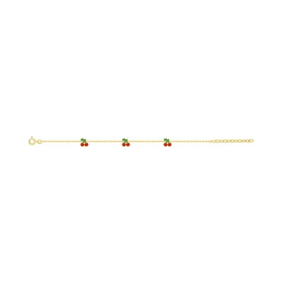 Bracelet enfant laqué vert et rouge en plaqué or