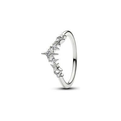 Bague Pandora Moments Diadème Étoilé en métal plaqué platine et oxyde de zirconium, taille 56