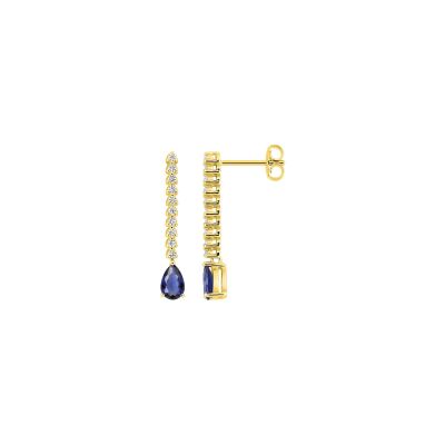 Boucles d'oreilles pendantes en plaqué or et oxyde de zirconium bleu et blanc