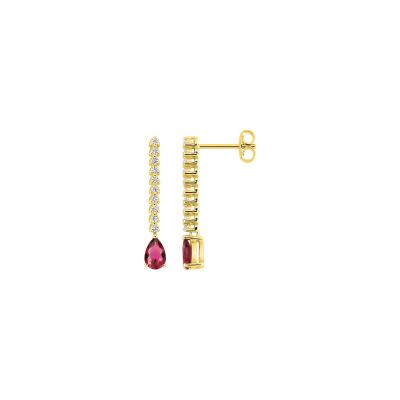 Boucles d'oreilles pendantes en plaqué or et oxyde de zirconium rouge et blanc
