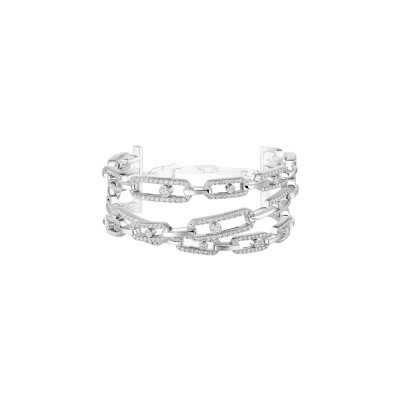 Bracelet manchette Messika Move Link 3 rangs en or blanc et diamants