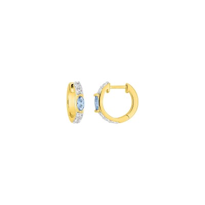 Boucles d'oreilles créoles en plaqué or rhodié et oxyde de zirconium bleu ciel et blanc