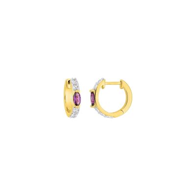 Boucles d'oreilles créoles en plaqué or rhodié et oxyde de zirconium violet et blanc