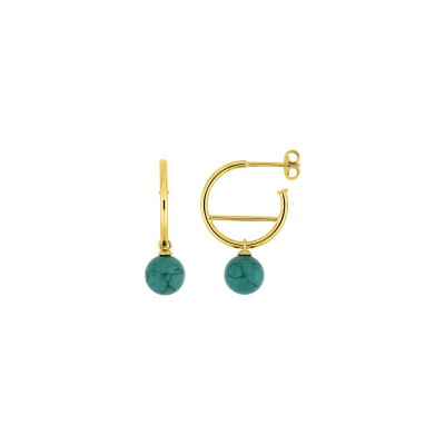 Boucles d'oreilles demi créoles en plaqué or et turquoise