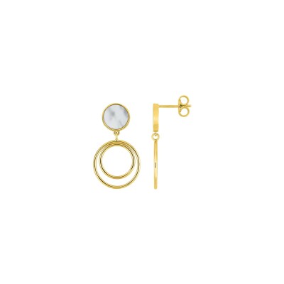 Boucles d'oreilles pendantes en plaqué or et nacre