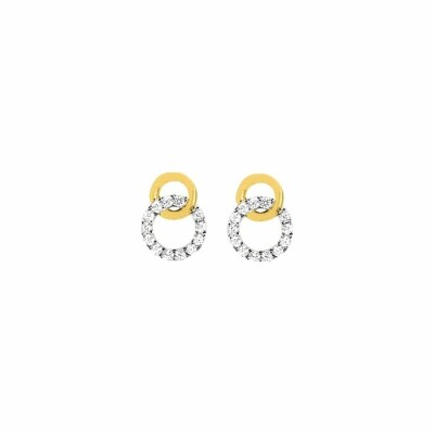 Boucles d'oreilles en plaqué or jaune, blanc et oxydes de zirconium