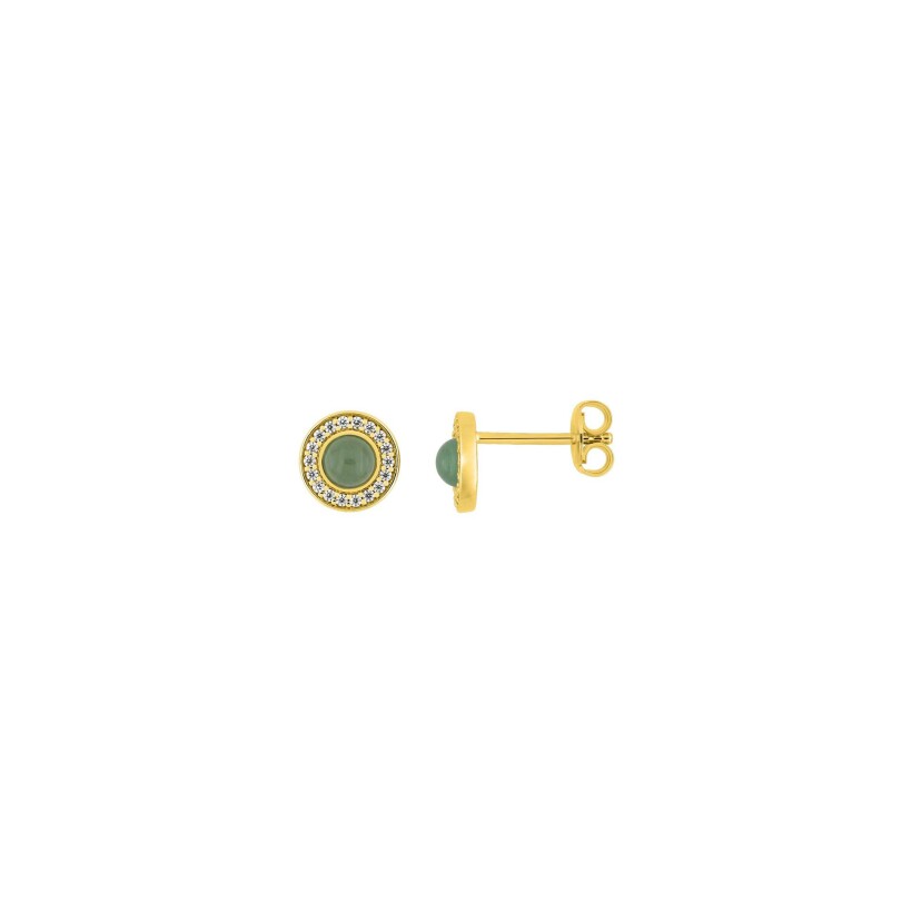 Boucles d'oreilles en plaqué or, aventurine et oxydes de zirconium