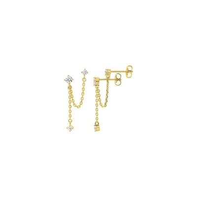 Boucles d'oreilles doubles  en plaqué or et oxyde de zirconium