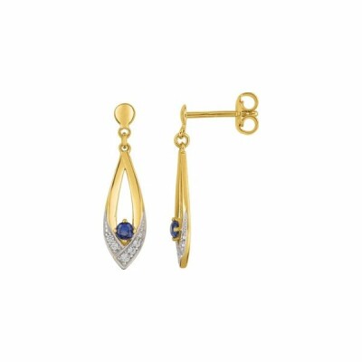 Boucles d'oreilles en plaqué or, rhodium, saphir synthétique et oxyde de zirconium