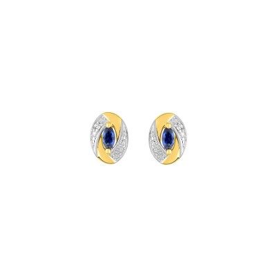 Puces d'oreilles en plaqué or rhodié, saphirs et oxydes de zirconium