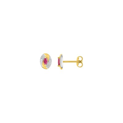 Puces d'oreilles en plaqué or rhodié et oxydes de zirconium