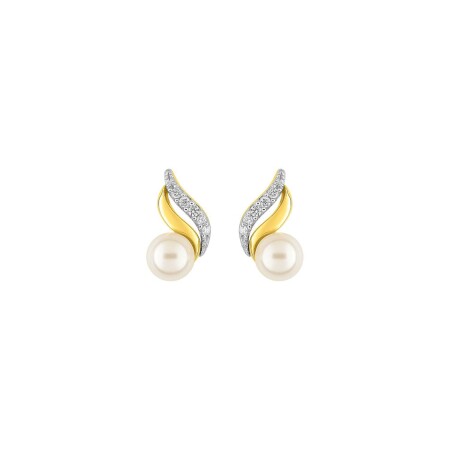 Puces d'oreilles en plaqué or rhodié, oxydes de zirconium et perles d'imitation