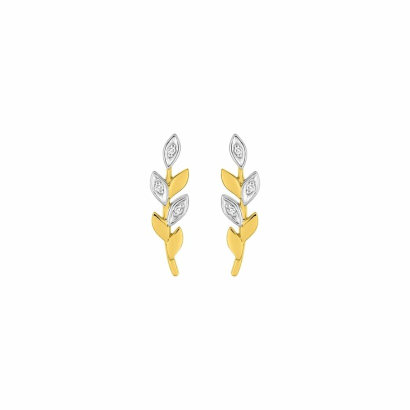 Boucles d'oreilles en plaqué or, rhodium et oxydes de zirconium